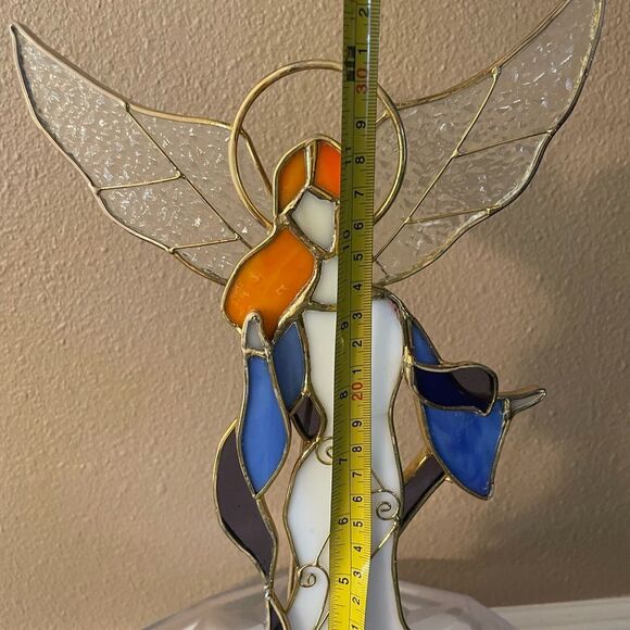 Stained glass Red Headed Angel Candle Holder - Picture 9 of 16